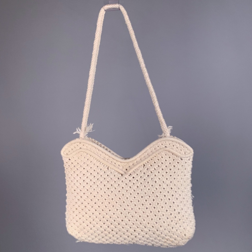 Vintage 70s Macrame Knit Large Bag Tote Purse - Picture 2 of 7